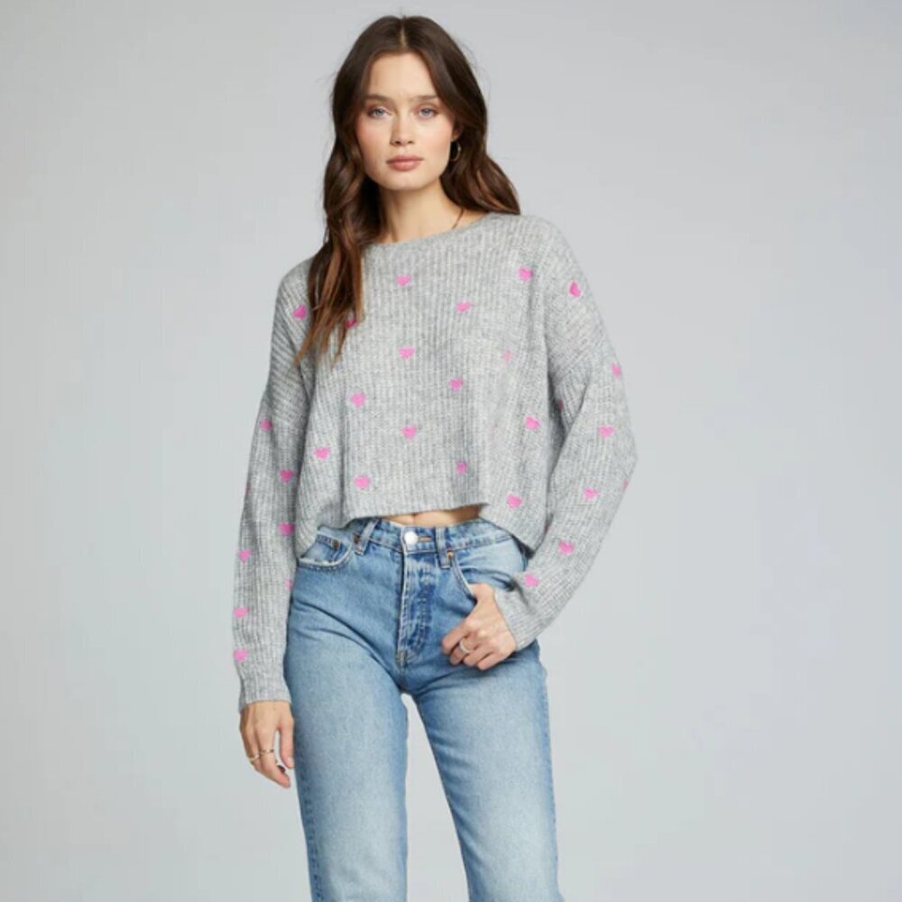 Saltwater Luxe Sz Xl Cropped Gray Sweater With Heart Detail
